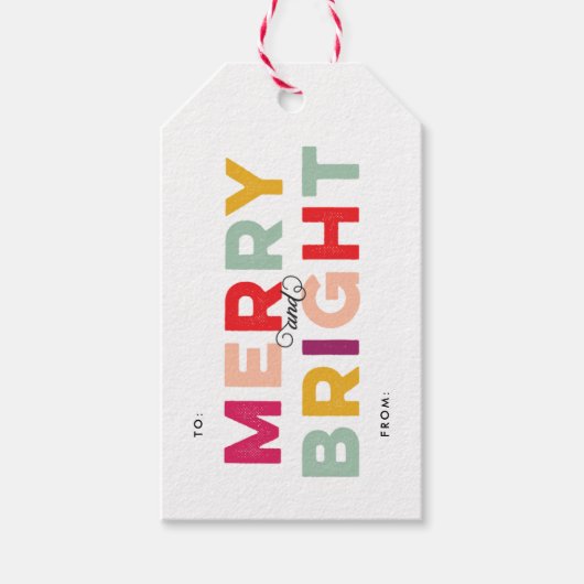 Modern Colorful Merry en Bright Twine Cadeaulabel (Voorkant)