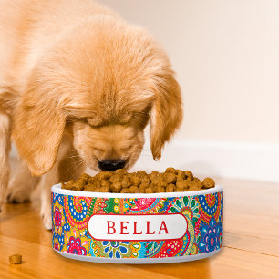 Modern Colorful Paisley Floral Persoonlijke naam Voerbakje