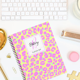 Modern Colorful Pink Leopard Skin Pattern Monogram Notitieboek