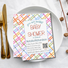 Modern Colorful Plaid Baby Shower Theme Kaart