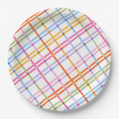 Modern Colorful Plaid Baby Shower Theme Papieren Bordje (Voorkant)