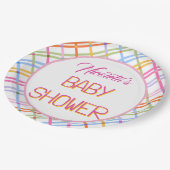 Modern Colorful Plaid Baby Shower Theme Papieren Bordje (Gekanteld)