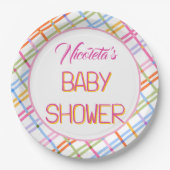 Modern Colorful Plaid Baby Shower Theme Papieren Bordje (Voorkant)
