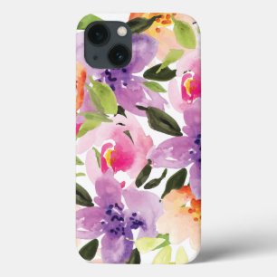 Modern Colorful Preppy Waterverf Boho Flowers iPhone 13 Hoesje
