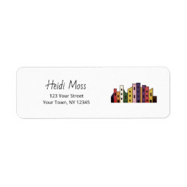 Modern Colorful Urban City Skyline Return Address Etiket