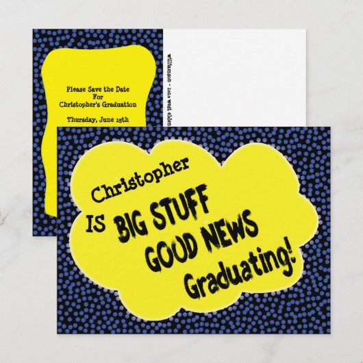 Modern Comic Afstuderen sparen de datum aankondigi Briefkaart (Voorkant / Achterkant)