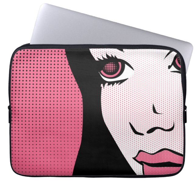 Modern Comic Book Pop Art of Woman's Face Laptop Sleeve (Voorkant)