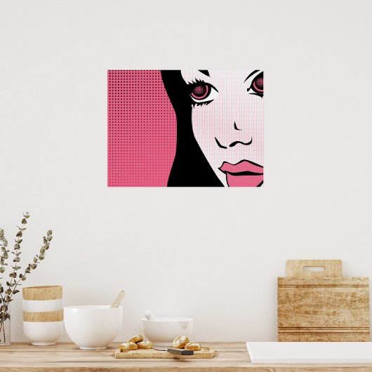 Modern Comic Book Pop Art of Woman's Face Poster (Keuken)