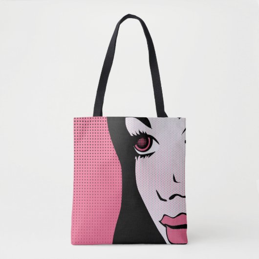 Modern Comic Book Pop Art of Woman's Face Tote Bag (Voorkant)