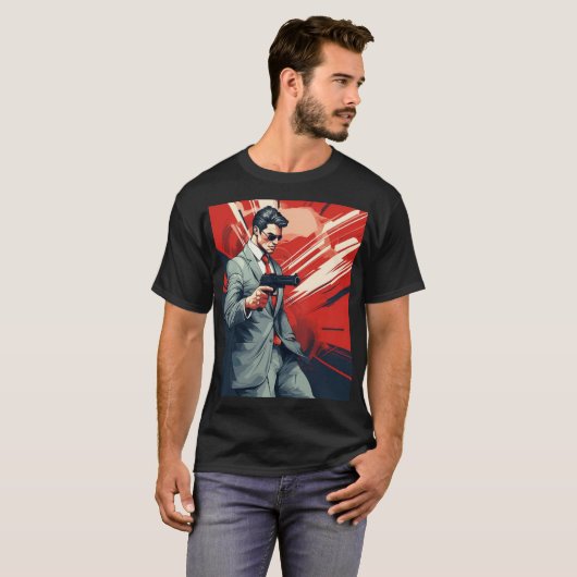 Modern Comic Man met Pistool Mannen Basis T-Shirt (Voorkant volledig)