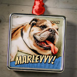 Modern Comic Simple Cool Custom Pet Foto Metalen Ornament<br><div class="desc">Dit eenvoudige en klassieke ontwerp is samengesteld uit serif typografie en voegt een douanefoto van uw huisdier toe.</div>