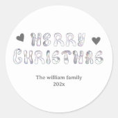 Modern Comic stijl zwart en wit Vrolijk kerstfeest Ronde Sticker (Voorkant)