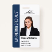 Modern Company Employee Foto Logo Name Blue ID Badge (Voorkant)