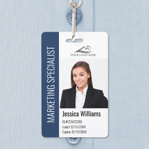 Modern Company Employee Foto Logo Name Blue ID Badge