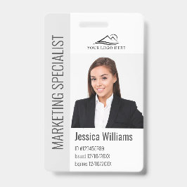 Modern Company Employee Photo Logo Name Gray ID Badge
