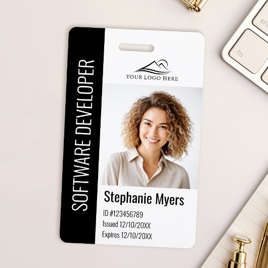 Modern Company Employee Photo Name Black ID Badge