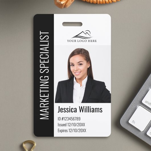 Modern Company Employee Photo Name Black ID Badge