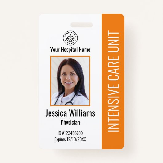 Modern Company Logo Foto Oranje Employee ID Badge (Voorkant)