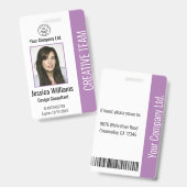 Modern Company Logo Foto Paars Employee ID Badge (Front & Back)