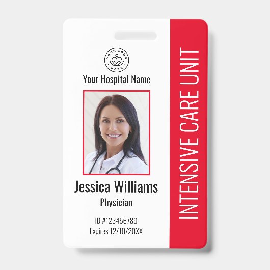 Modern Company Logo Foto Red Employee ID Badge (Front)