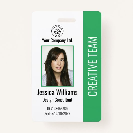 Modern Company Logo Green Employee ID Badge (Voorkant)