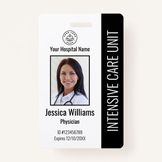 Modern Company Logo Photo Black Employee ID Badge (Voorkant)
