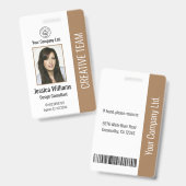 Modern Company Logo Photo Brown Employee ID Badge (Front & Back)