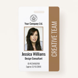 Modern Company Logo Photo Brown Employee ID Badge