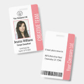 Modern Company Logo Photo Pink Employee ID Badge (Front & Back)
