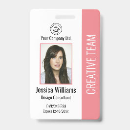 Modern Company Logo Photo Pink Employee ID Badge