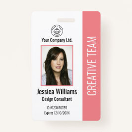 Modern Company Logo Photo Pink Employee ID Badge