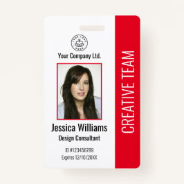 Modern Company Logo Photo Red Employee ID Badge