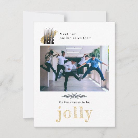 Modern Company Photo Jolly Business Kerstmis Hol Feestdagenkaart (Voorkant)