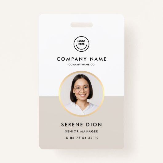 Modern Company Staff Employee ID White Sand Photo  Badge (Voorkant)