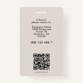 Modern Company Staff Employee ID White Sand Photo  Badge (Achterkant)