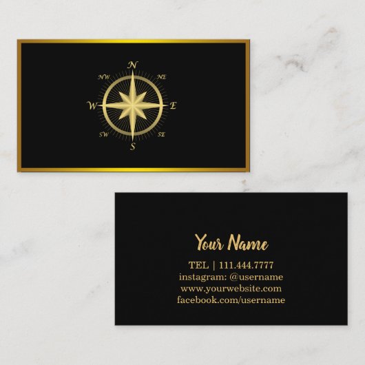 Modern Compass Gold Nautical Visitekaartje (Voorkant / Achterkant)