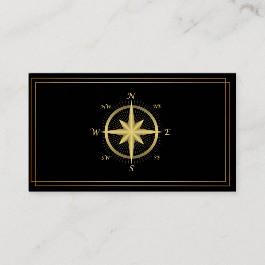 Modern Compass Gold Nautical Visitekaartje (Voorkant)