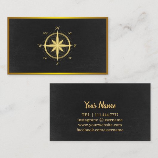 Modern Compass Gold Nautical Visitekaartje (Voorkant / Achterkant)