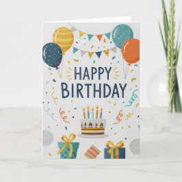 Modern Confetti & Balloons Happy Birthday Card Kaart
