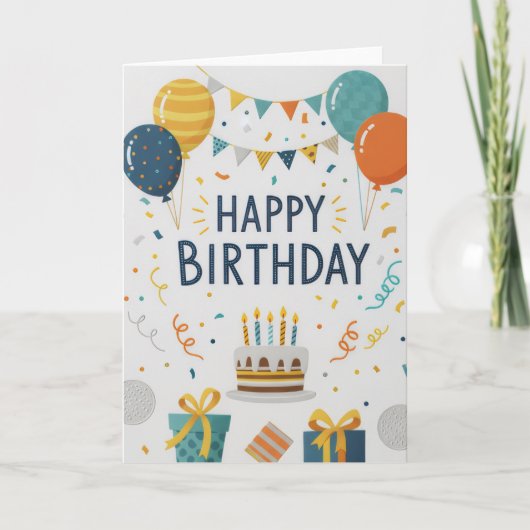 Modern Confetti & Balloons Happy Birthday Card Kaart (Voorkant)