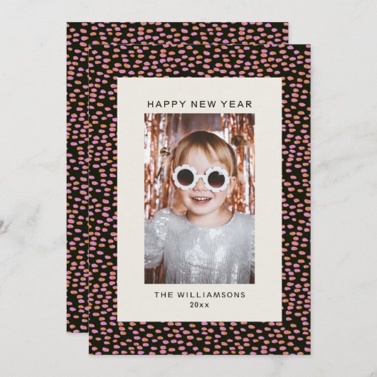 Modern Confetti Dots Festive New Year Feestdagenkaart (Voorkant / Achterkant)