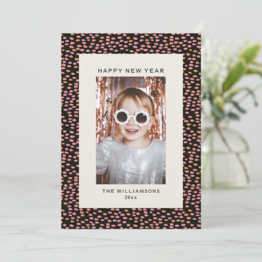 Modern Confetti Dots Festive New Year Feestdagenkaart (Staand voorkant)