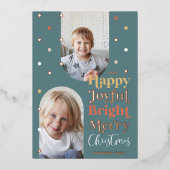 Modern Confetti Happy Joyful, twee foto's Folie Feestdagenkaart (Voorkant)