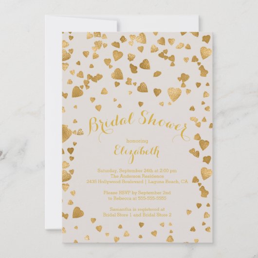 Modern Confetti Hearts Bridal Shower Invitation Kaart (Voorkant)