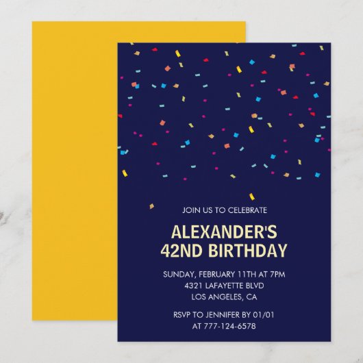 Modern Confetti Navyblauw Heren 42e verjaardag Kaart (Voorkant / Achterkant)