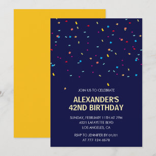 Modern Confetti Navyblauw Heren 42e verjaardag Kaart