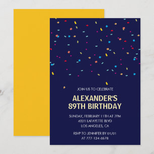 Modern Confetti Navyblauw Heren 89ste verjaardag Kaart
