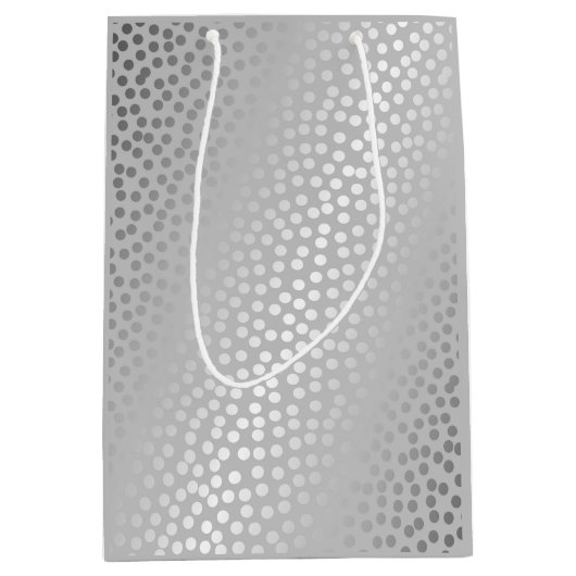 Modern Confetti Polka Dots Pattern Grey and Silver Medium Cadeauzakje (Voorkant)