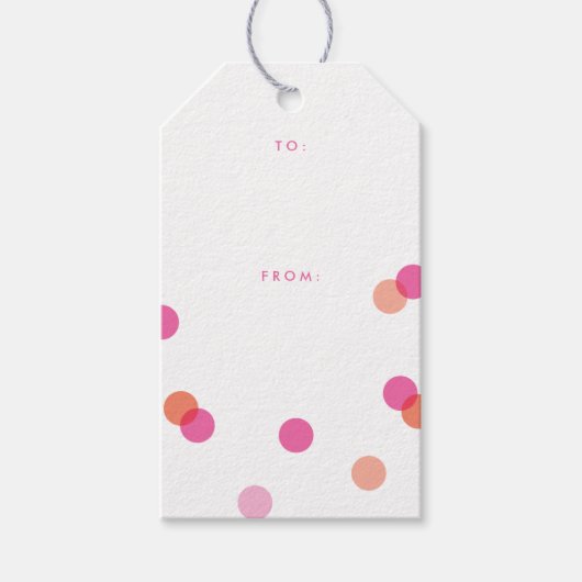Modern Confetti Roze en Oranje Stippen Cadeaulabel (Voorkant)