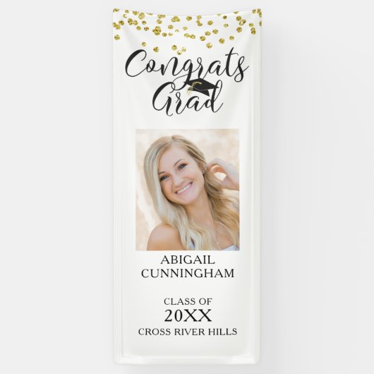 Modern Confetti Script GEFELICITEERD AFSTUDEERDER  Spandoek (Verticaal)